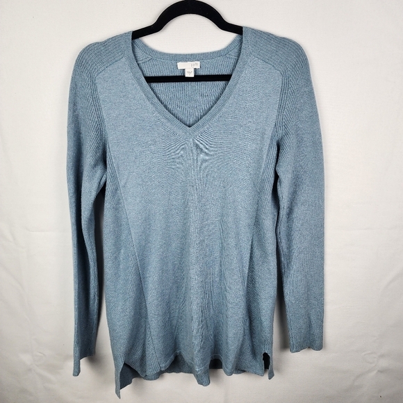 J Jill Ribbed Knit V-neck Blue Sweater Size Small - Picture 1 of 6